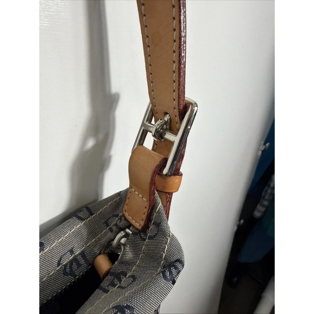 Dooney Bourke Gray Bag With Navy Blue Logos  Zipper Signature Hobo‎  Handbag